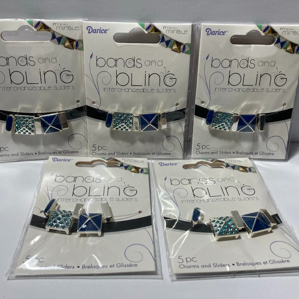 5 Jewelry Making Slider Beads Charms Blue Pyramid